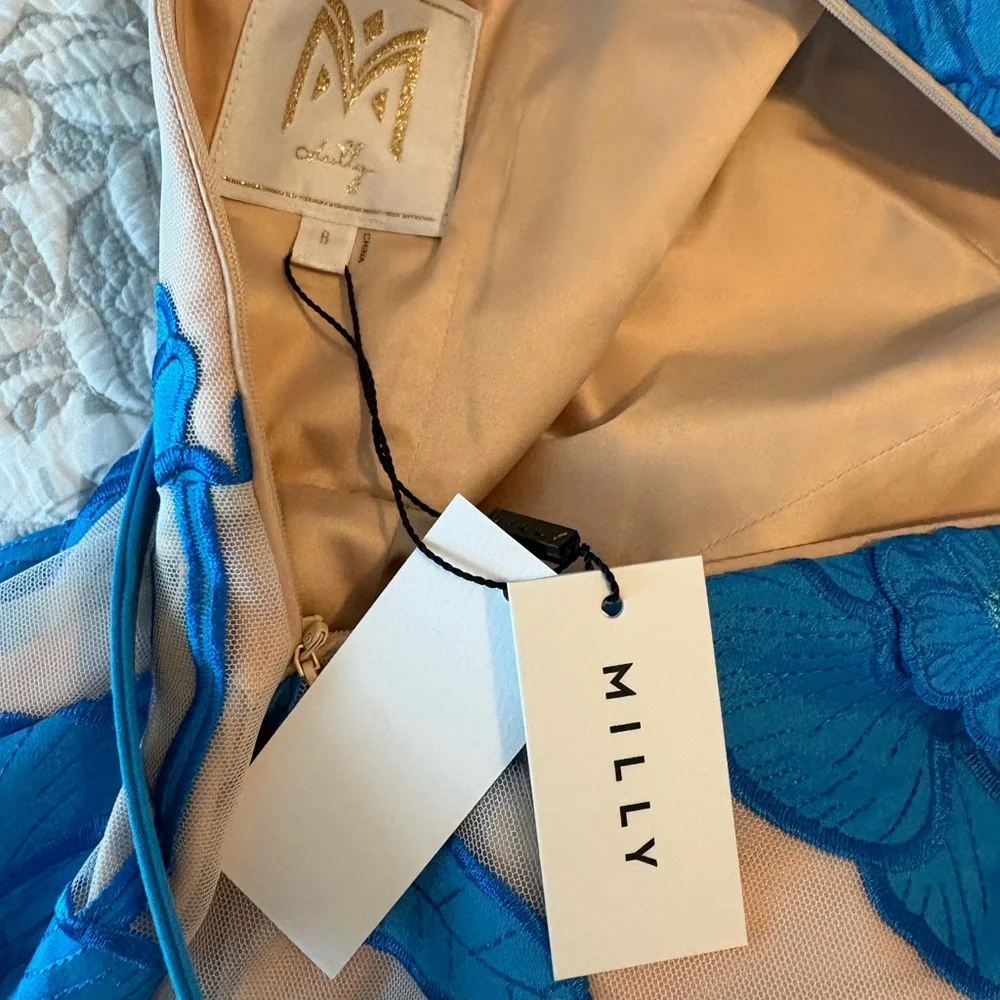 Milly Blue Floral Dress with Sheer Overlay - Picture 3 of 3